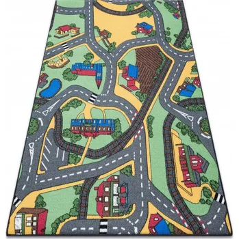 Koberec Makro Abra Dětský kusový koberec REBEL ROADS Playtime 95 Město uličky protiskluzový šedý zelený Rozměr: 95x133 cm