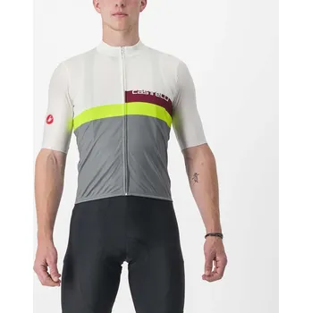 cyklistický dres CASTELLI Cyklistický dres s krátkým rukávem - A BLOCCO - bordó/šedá/žlutá/ivory