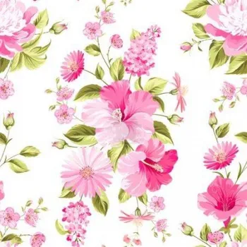 Šatovka, halenkovina, tričkovina, úplet LYCRA , vzor provence, růžové květiny na bílém podkladu, metráž, látka