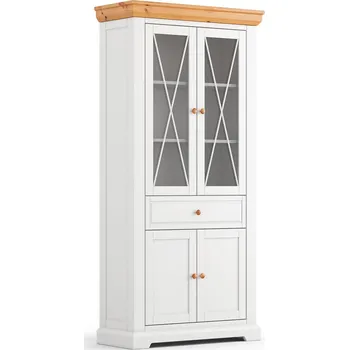 Knihovna Vitrína velká 2D sklo Marone Elite, bílá - přírodní borovice, rozměr 95x200x41cm