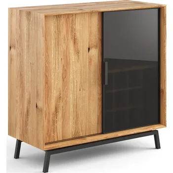 Komoda Barová komoda Modern Loft, sklo, dub, přírodní dub, rozměr 101x101x45cm