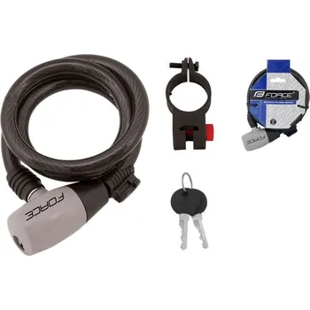 Zámek na kolo Zámek FORCE RON spirálový 185cm/8mm + držák černý