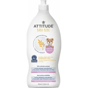 Kojenecká láhev Attitude Attitude, Sensitive Skin Baby, Přírodní tekutina na mytí lahví a nádobí pro miminka, 700 ml