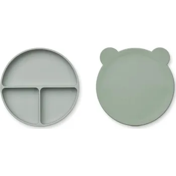 Liewood Silikonový dělený talířek s víkem Frodo Green/Blue Liewood Frodo Divider Plate w/ Lid