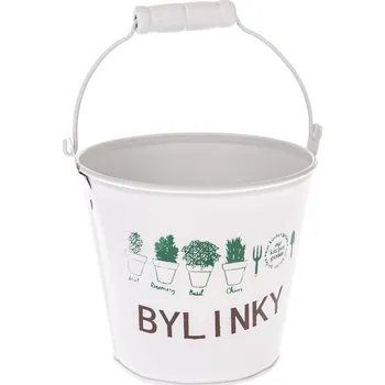 Biokrb Kovový obal na květináč Bylinky bílá, 12 x 10 cm