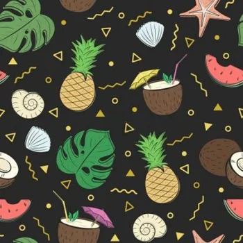 Šatovka, halenkovina, tričkovina, úplet LYCRA , vzor tropy, metráž, látka