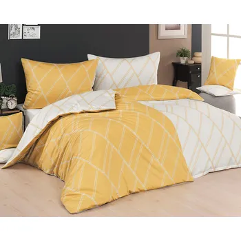 Povlečení Povlečení Matějovský SALLY, geometrický vzor, žluto-bílé, bavlna hladká, 140x200cm + 70x90cm