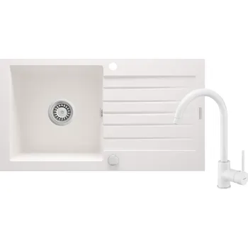 Granitový dřez Deante SET ZQZVA113 Jednodřez s odkapem + baterie, alabastr