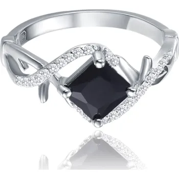 Prsten Křížený stříbrný prsten s černým zirkonem