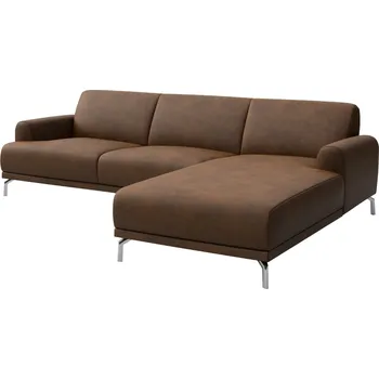 Pohovka Hnědá rohová koženková pohovka MESONICA Puzo II, pravá, 240 cm