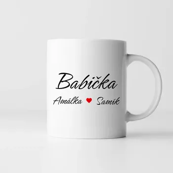 Žertovný předmět Babička + jména vnoučat - hrnek s potiskem - personalizovaný produkt