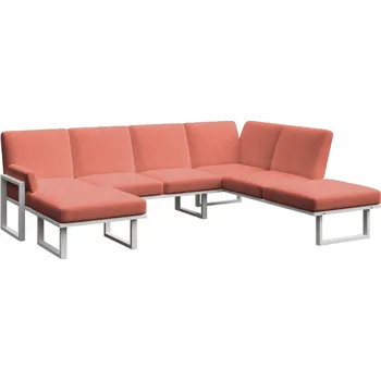 Zahradní pohovka Červená zahradní pohovka do "U" MESONICA Soledo s bílou podnoží 281 cm