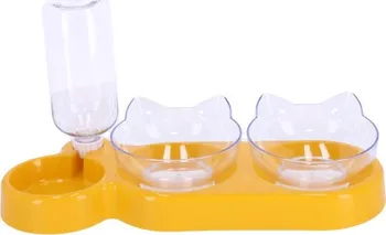 miska pro kočku Dvojitá miska s dávkovačem vody pro psa a kočku žlutá 500 ml
