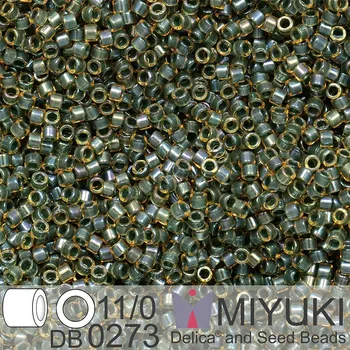 Korálek Korálky Miyuki Delica 11/0. Barva Forest Green Lined Topaz AB DB0273. Balení 5g.