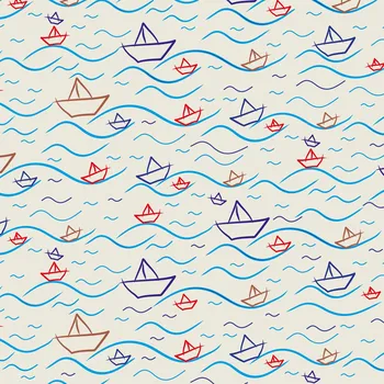 Balící papír Recyklovaný balící papír, potištěný originální kresbou od Alči, barevné loďky, rozměr 90x134cm