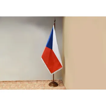 Vlajka Komplet - saténová vlajka ČR, dvoudílná žerď, dřevěný stojan Alerion