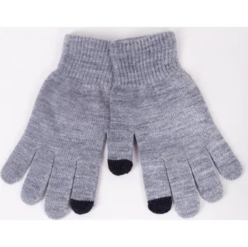 Rukavice YO Rukavice prstové RED0080K tm.šedé se stříbrnou nitkou - vhodné pro dotykový displej - mobil, tablet velikost rukavic: 21 cm