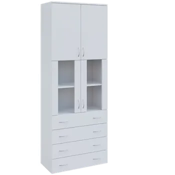 Šatní skříň N 6 - 84ZSD kancelářská skříň, 2-dveřová/4-zásuvková/prosklená, 2150x800x400, bílá