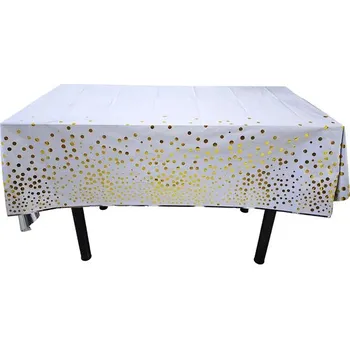 Jednorázový ubrus Jednorázový plastový ubrus s motivem 137 x 274 cm Barva: bílá se zlatými puntíky