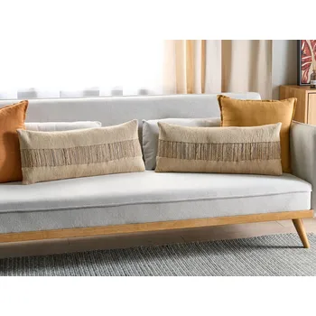 Polštář Sada 2 dekorativních polštářů béžová juta 45 x 45 cm odnímatelný potah se zipem bytové doplňky v boho stylu Beliani