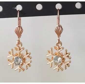 Náušnice Náušnice sněhová vločka s broušeným kamínkem (zlatorůžová)