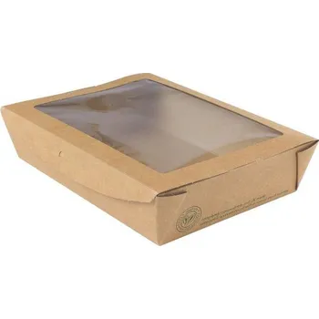 Jednorázové nádobí Cater Krabice papírová EKO kraft včetně transparentního víčka na cukroví, salát 1100ml/10 ks