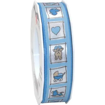 Jedlá dekorace na dort Atlasová oboulící stuha - baby blue - dětský svět - 3m/ 25mm