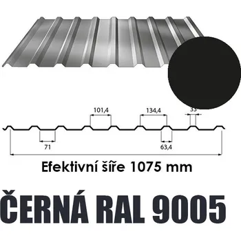 Střešní krytina BP2 Trapézový plech T18 0,5mm ČERNÁ Délka 4,0 m