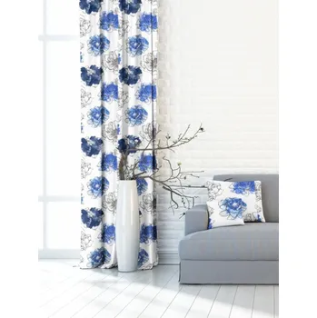 Závěs Závěs dekorační nebo látka, New York Deko růže, modrá, 150 cm