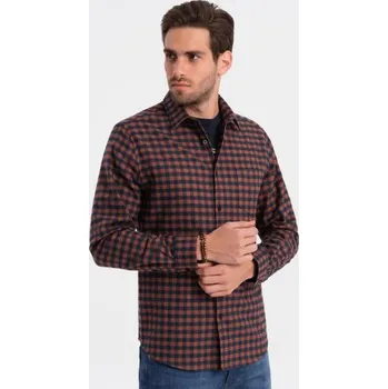 Pánská košile Pánská kostkovaná flanelová košile V6 OM-SHCS-0150 tmavě modrá a černá