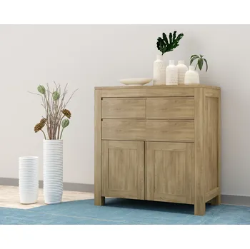 Komoda Buková komoda EMILIANO Barevné provedení: Dub, Dvířka: Dvířka - čiré sklo, Horní deska: Varianta A