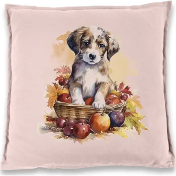 Dekorativní polštářek Polštářek Pejsek v košíku, Barva Starorůžová, Velikost 40×40 cm, Canvas Bavlněný polštář Bezvatriko.cz 2129