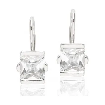 Náušnice Stříbrné náušnice čtverec čirý zirkon - VE182 (Stříbrné náušnice se zirkony)