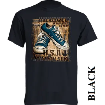 Dívčí tričko detske-levne-bavlnene-tricko-potisk-americke-tenisky Barva: Black -černá, velikost: 164