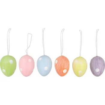 Velikonoční dekorace ANDĚL Vajíčka s puntíky plastová na zavěšení 6 cm a 4 cm, 12 ks v sáčku