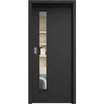 Interiérové dveře SAPELI ELEGANT KOMFORT M60 - CPL LAMINÁT - POSUVNÉ DVEŘE VČ. ZÁRUBNĚ - Černá grafit Průchozí šířka (cm): 60, Průchozí výška (cm): 197, Typ skla: Čiré sklo