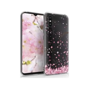 Pouzdro na mobilní telefon Průhledné pouzdro s designem třešňový květ pro Xiaomi Redmi 9A - růžová