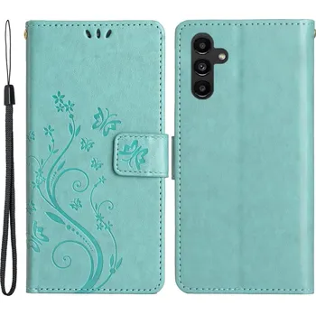 Pouzdro na mobilní telefon Flowers knížkové pouzdro na Samsung Galaxy A05s - modrozelené