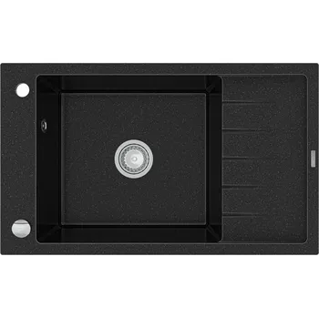 Granitový dřez MEXEN - Elias granitový dřez 1 mísa dřez s vypouštěním krátký odkapávač 795x480 mm, černá / kovové stříbro 6511791005-73