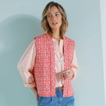 Dámská vesta Prošívaná vesta s potiskem korálová/režná 40