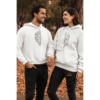 Pánská mikina Mikiny pro páry Lev a lvice Barva: Bílá, Dámska velikost: 2XL, Pánska velikost: 4XL
