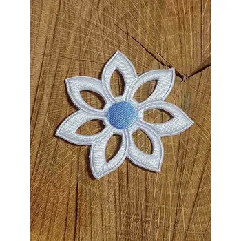Nášivka Aplikace saténová květ barevný střed modrá