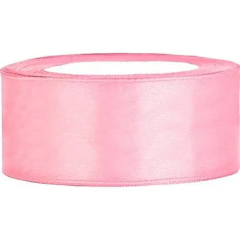Stuha PartyDeco Stuha saténová světle růžová 25 mm x 25 m - světle růžové saténové široké dekorační stuhy 2,5 cm x 25 m na svatební výzdobu