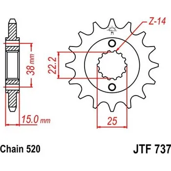 Řetězová sada pro motocykl Řetězové kolečko JT JTF 737-14 14 zubů, 520