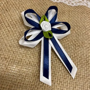 Svatební dekorace Svatba-eshop Vývazek pro svědky a rodiče bílo tmavě modrý - velké svatební vývazky, voničky pro rodinu a svědky