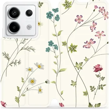 Pouzdro na mobilní telefon Flipové pouzdro Mobiwear - Xiaomi Redmi Note 13 Pro 5G / Poco X6 5G - MD03S Tenké rostlinky s květy (Knížkové flip pouzdro, obal, kryt na mobil Xiaomi Redmi Note 13 Pro 5G / Poco X6 5G - MD03S Tenké rostlinky s květy, materiál Umělá kůže + TPU - ochrana)