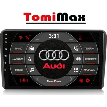 Autorádio TomiMax AUDI A3 Android 14 autorádio s WIFI, GPS, USB, BT HW výbava: QLED 8 Core 8GB+128GB HIGH - pouze displej A,C, Velikost obrazovky: Dotyková obrazovka: 9"