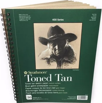 Skicák Strathmore 400 Toned Tan - kroužková vazba 22,9 x 30,5cm (118 g/m2, 50 listů)