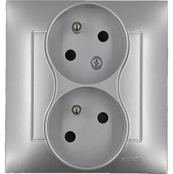 Elektrická zásuvka Zásuvka 250 V Simon 54 dvojitá šikmá s clonkami stříbrná
