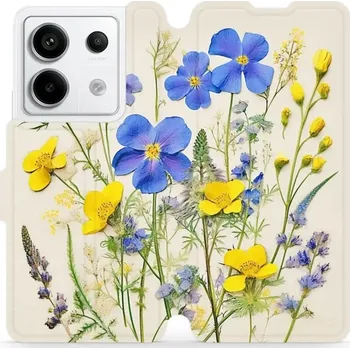 Pouzdro na mobilní telefon Flipové pouzdro Mobiwear - Xiaomi Redmi Note 13 Pro 5G / Poco X6 5G - VP41S Modré a žluté kvítky (Knížkové flip pouzdro, obal, kryt na mobil Xiaomi Redmi Note 13 Pro 5G / Poco X6 5G - VP41S Modré a žluté kvítky, materiál Umělá kůže + TPU - ochrana 360°,)